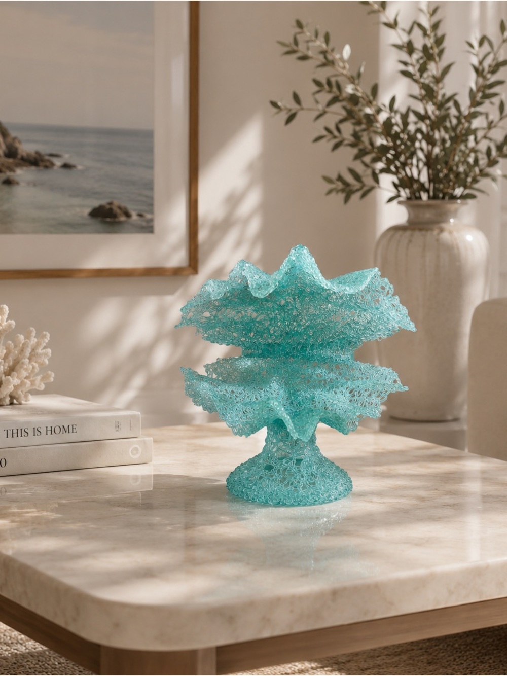 Vintage Spaghetti Lucite Clam Shell Sculpture | MCM Palm Springs Decor